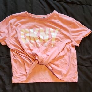 DKNY Pink Logo Knot Front Tee